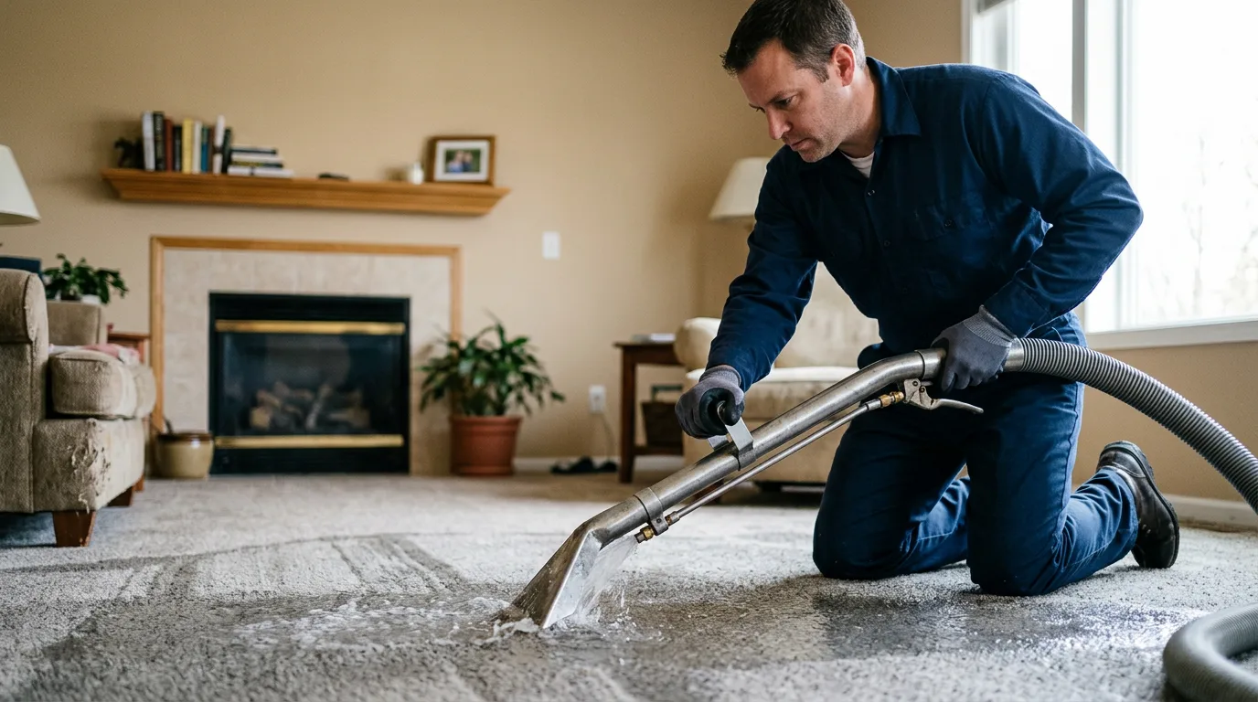 Water damage restoration technician working near Alton, IA